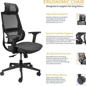 img 2 attached to Optimize Your Workstation with Argomax High Back Mesh Office Chair – Ergonomic Computer Chair with 360° Swivel, Self-Adjustable Headrest, and 3D Armrest