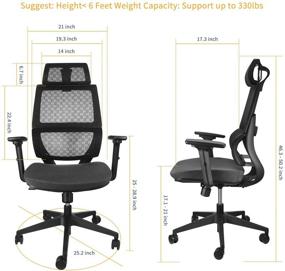 img 1 attached to Optimize Your Workstation with Argomax High Back Mesh Office Chair – Ergonomic Computer Chair with 360° Swivel, Self-Adjustable Headrest, and 3D Armrest