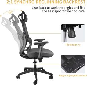 img 3 attached to Optimize Your Workstation with Argomax High Back Mesh Office Chair – Ergonomic Computer Chair with 360° Swivel, Self-Adjustable Headrest, and 3D Armrest