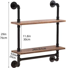 img 1 attached to Rustic Industrial Pipe Shelving with Towel Bar - 24 inch, Floating Metal 🛁 Pipe Wall Shelf, 2 Tier Industrial Bathroom Shelves - Wall Mounted with Hook by ROGMARS