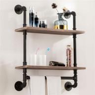 rustic industrial pipe shelving with towel bar - 24 inch, floating metal 🛁 pipe wall shelf, 2 tier industrial bathroom shelves - wall mounted with hook by rogmars logo