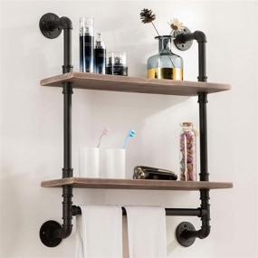 img 4 attached to Rustic Industrial Pipe Shelving with Towel Bar - 24 inch, Floating Metal 🛁 Pipe Wall Shelf, 2 Tier Industrial Bathroom Shelves - Wall Mounted with Hook by ROGMARS