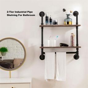 img 3 attached to Rustic Industrial Pipe Shelving with Towel Bar - 24 inch, Floating Metal 🛁 Pipe Wall Shelf, 2 Tier Industrial Bathroom Shelves - Wall Mounted with Hook by ROGMARS