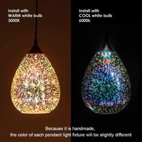 img 3 attached to Contemporary 3D Glass Pendant Light with Colorful Hammered Shade, Modern Kitchen Pendant Lighting, Reflection Glass Hanging Pendant Ceiling Light Fixture for Living Room, Bedroom, Island, Restaurant, Bar - 8in Chrome