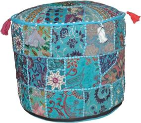 img 2 attached to 🪑 Aakriti Gallery Indian Pouf Footstool Ethnic Embroidered Cover - Turquoise, 22x14