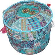 🪑 aakriti gallery indian pouf footstool ethnic embroidered cover - turquoise, 22x14 logo