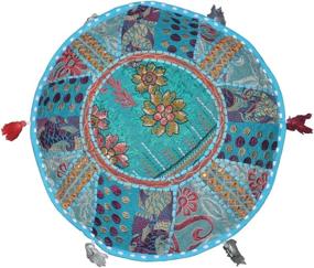 img 1 attached to 🪑 Aakriti Gallery Indian Pouf Footstool Ethnic Embroidered Cover - Turquoise, 22x14