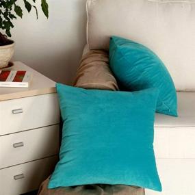 img 2 attached to 🛋️ Artcest Set of 2, Cozy Velvet Throw Pillow Case Decorative Couch Cushion Cover Soft Sofa Euro Sham with Hidden Zipper, 18"x18" - Light Teal