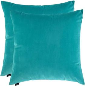 img 4 attached to 🛋️ Artcest Set of 2, Cozy Velvet Throw Pillow Case Decorative Couch Cushion Cover Soft Sofa Euro Sham with Hidden Zipper, 18"x18" - Light Teal