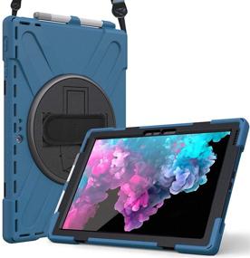 img 4 attached to 📱 ProCase Surface Pro 7/6/5/4/LTE Case - Full Body Hybrid Protective Cover with 360 Degree Rotatable Hand Strap, Shoulder Belt, Kickstand – Moroccoblue