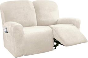 img 4 attached to H.VERSAILTEX 6-Pieces Velvet Stretch Recliner Loveseat Covers: Customized Form Fit Slipcovers for 2 Cushion Sofa - Thick, Soft, and Washable (Medium, Ivory)