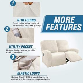 img 1 attached to H.VERSAILTEX 6-Pieces Velvet Stretch Recliner Loveseat Covers: Customized Form Fit Slipcovers for 2 Cushion Sofa - Thick, Soft, and Washable (Medium, Ivory)