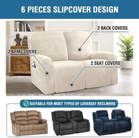 img 3 attached to H.VERSAILTEX 6-Pieces Velvet Stretch Recliner Loveseat Covers: Customized Form Fit Slipcovers for 2 Cushion Sofa - Thick, Soft, and Washable (Medium, Ivory)