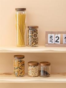 img 1 attached to 🍴 Set of 5 Kanwone Airtight Food Storage Containers with Bamboo Lids - Stackable Glass Canisters for Pantry, Kitchen | Ideal for Flour, Sugar, Tea, Coffee, Pasta, Cookies, Rice, Spice