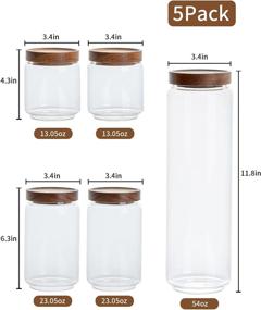 img 3 attached to 🍴 Set of 5 Kanwone Airtight Food Storage Containers with Bamboo Lids - Stackable Glass Canisters for Pantry, Kitchen | Ideal for Flour, Sugar, Tea, Coffee, Pasta, Cookies, Rice, Spice