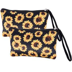 img 4 attached to 🌻 Sunflower Cosmetic Bag Set - Waterproof Makeup Pouch and Travel Organizer for Women