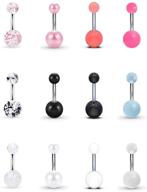 💎 stylish 12pc ftovosyo belly button rings: 14g surgical steel bar mix color body piercing jewelry for women girls logo