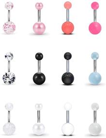 img 4 attached to 💎 Stylish 12PC Ftovosyo Belly Button Rings: 14G Surgical Steel Bar Mix Color Body Piercing Jewelry for Women Girls