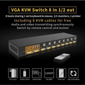 img 3 attached to 🖥️ eKL 8 Портовый VGA KVM Переключатель с 2 портами | Поддерживает беспроводную клавиатуру и мышь + Аудио USB 2.0 память | Для 8 компьютеров с дистанционным управлением