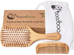 img 4 attached to Natural Wooden Paddle Hair Brush Set: Bamboo Bristle Pins, Hairbrush, and Comb for Women, Men, and Kids - Ideal for Thin, Thick, Long, Short, and Curly Hair - Includes Scalp Massage - Eco-Friendly and Biodegradable