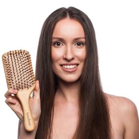 img 3 attached to Natural Wooden Paddle Hair Brush Set: Bamboo Bristle Pins, Hairbrush, and Comb for Women, Men, and Kids - Ideal for Thin, Thick, Long, Short, and Curly Hair - Includes Scalp Massage - Eco-Friendly and Biodegradable