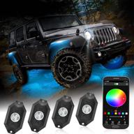 🚗 tmori 4 pods rgb led rock light kits with app controller - underglow multicolor neon cree led lights kit for offroad trucks, cars, atvs, suvs, boats - waterproof & music mode compatible logo