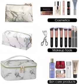 img 1 attached to 💦 Polkar WaterprooF Marble Cosmetic Bags: Portable Toiletry Set for Travelers - 3 Piece Makeup Bag Collection (Marble White)