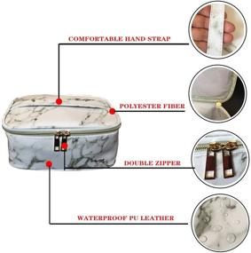 img 2 attached to 💦 Polkar WaterprooF Marble Cosmetic Bags: Portable Toiletry Set for Travelers - 3 Piece Makeup Bag Collection (Marble White)