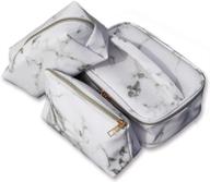 💦 polkar waterproof marble cosmetic bags: portable toiletry set for travelers - 3 piece makeup bag collection (marble white) logo