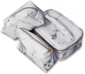 img 4 attached to 💦 Polkar WaterprooF Marble Cosmetic Bags: Portable Toiletry Set for Travelers - 3 Piece Makeup Bag Collection (Marble White)