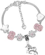 🦄 unicorn charm bracelet for girls - amitié lane, pink sparkly crystal charms - perfect little girl bracelet (17 cm/6.7 inch) logo