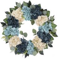 🌺 22-inch winter wreath with blue and white hydrangeas, grapevine, handmade rustic wreath for year-round, spring or summer, front door, festival decor логотип