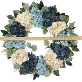 img 2 attached to 🌺 22-Inch Winter Wreath with Blue and White Hydrangeas, Grapevine, Handmade Rustic Wreath for Year-Round, Spring or Summer, Front Door, Festival Decor