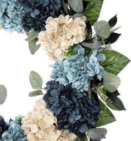 img 3 attached to 🌺 22-Inch Winter Wreath with Blue and White Hydrangeas, Grapevine, Handmade Rustic Wreath for Year-Round, Spring or Summer, Front Door, Festival Decor