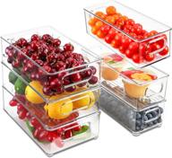 🥶 clear plastic fridge storage bins with cutout handles - set of 6 stackable organizer bins for pantry organization and storage логотип