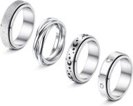 🌙 joerica set of 4 spinning moon star band peace rings - 6mm stainless steel fidget spinner rings for men women - triple interlocked stackable rings with sand blast finish - ideal for anxiety & worry relief logo
