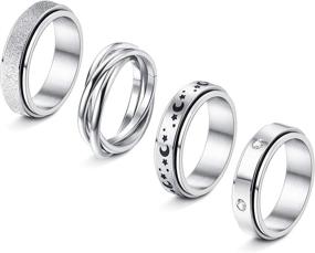 img 4 attached to 🌙 JOERICA Set of 4 Spinning Moon Star Band Peace Rings - 6mm Stainless Steel Fidget Spinner Rings for Men Women - Triple Interlocked Stackable Rings with Sand Blast Finish - Ideal for Anxiety & Worry Relief