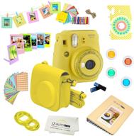 fujifilm instax mini 9 camera bundle with 14 pc instax accessories kit - including instax case, album, frames &amp; stickers, lens filters, and more (yellow) logo