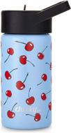 🍒 cheeky kids 14oz insulated stainless steel water bottle - light blue cherry print with straw lid logo