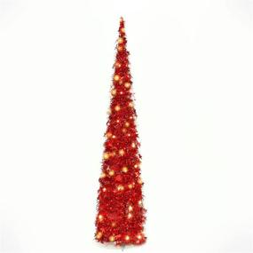 img 4 attached to 🎄 5FT Pre-Lit Collapsible Artificial Christmas Tree - Red Tinsel Pop Up Xmas Decoration for Indoor/Outdoor Holiday Carnival Party