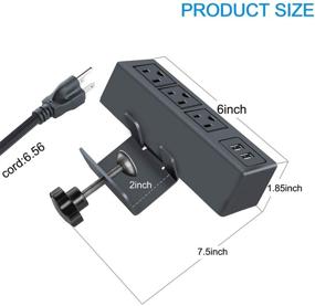 img 2 attached to 💡 Мощная настольная зажимная розетка с 3 розетками и USB-портами - удобная настольная станция с USB-зарядкой на креплении для стола, розеткой на кромке - 125V, 12A, 1500W