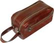 leather cosmetic toiletry dopp brown logo
