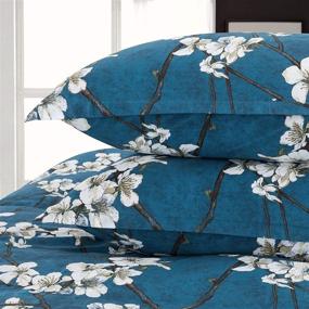 img 2 attached to Eikei Almond Tree Blossom Floral Duvet Cover: Chinoiserie Chic Style, Prussian Blue, Super King, Asian Garden - Long Staple Cotton 3pc Bedding Set