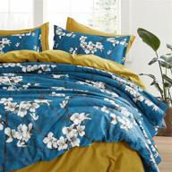 eikei almond tree blossom floral duvet cover: chinoiserie chic style, prussian blue, super king, asian garden - long staple cotton 3pc bedding set logo