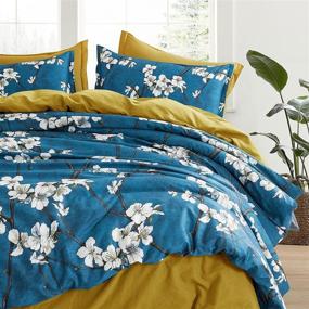 img 4 attached to Eikei Almond Tree Blossom Floral Duvet Cover: Chinoiserie Chic Style, Prussian Blue, Super King, Asian Garden - Long Staple Cotton 3pc Bedding Set
