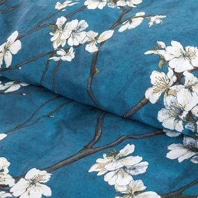 img 1 attached to Eikei Almond Tree Blossom Floral Duvet Cover: Chinoiserie Chic Style, Prussian Blue, Super King, Asian Garden - Long Staple Cotton 3pc Bedding Set