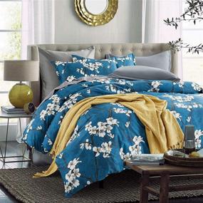 img 3 attached to Eikei Almond Tree Blossom Floral Duvet Cover: Chinoiserie Chic Style, Prussian Blue, Super King, Asian Garden - Long Staple Cotton 3pc Bedding Set