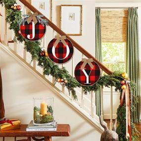 img 1 attached to 🎄 Rustic Burlap Wooden Wreath Set: Joy Sign Christmas Wreath with Buffalo Check Plaid - Perfect Holiday Decor for Indoor & Outdoor Spaces