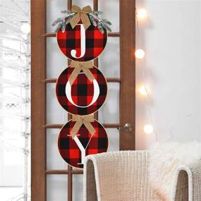 img 2 attached to 🎄 Rustic Burlap Wooden Wreath Set: Joy Sign Christmas Wreath with Buffalo Check Plaid - Perfect Holiday Decor for Indoor & Outdoor Spaces