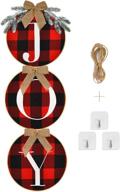 🎄 rustic burlap wooden wreath set: joy sign christmas wreath with buffalo check plaid - perfect holiday decor for indoor & outdoor spaces логотип